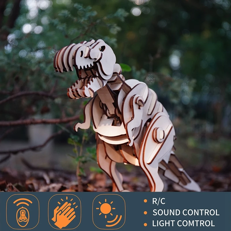 Robud R/C + Звуковое управление Светильник динозавр механическая модель 3D деревянная