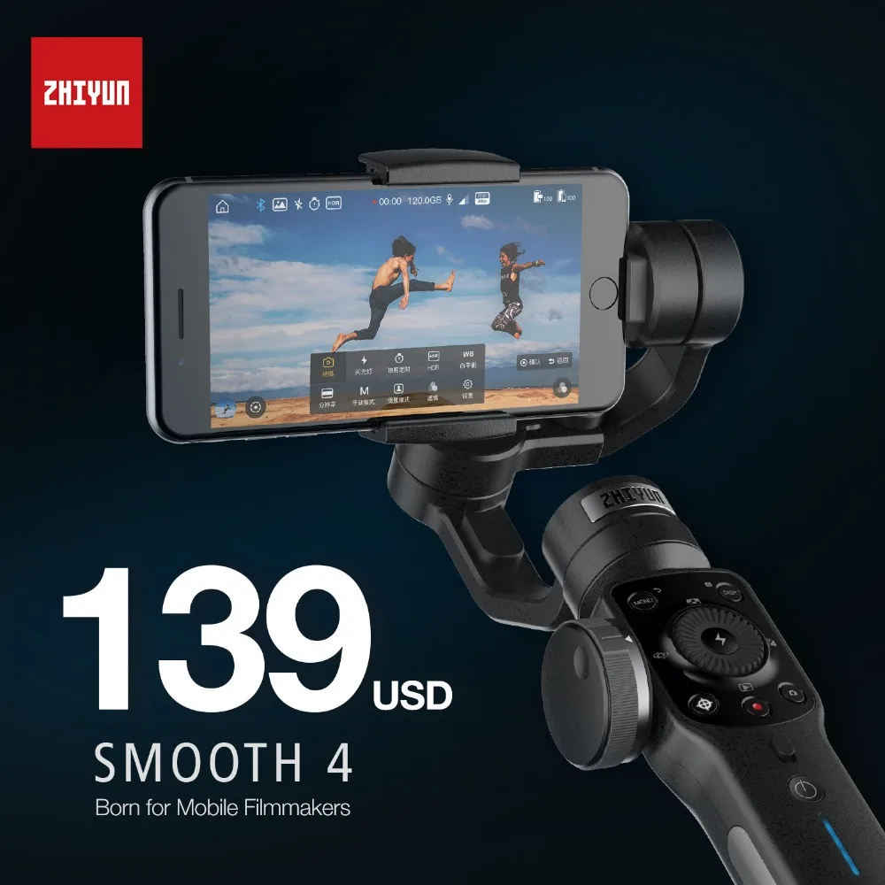Мы можем отправить их от ЕС, Австралия, США,) Zhiyun Smooth 4 3-осевой ручной шарнирный стабилизатор для камеры для iPhone X, 8, 7 плюс samsung S8+ S8 S7 S6 S5, ручка