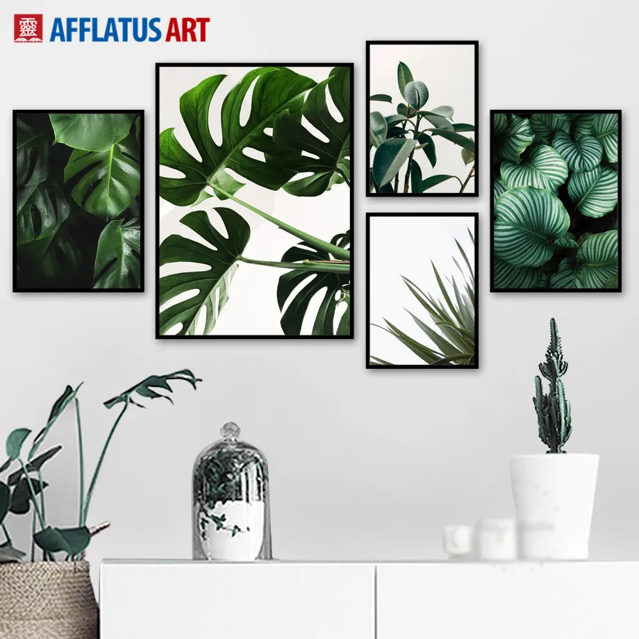 Свежие листья монстеры зеленые растения настенная Картина на холсте