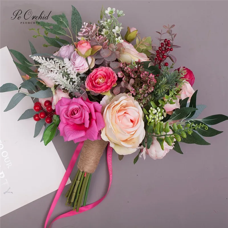 Новинка 2019 красивая Роза PEORCHID свадебный букет ручной работы шикарный Свадебный