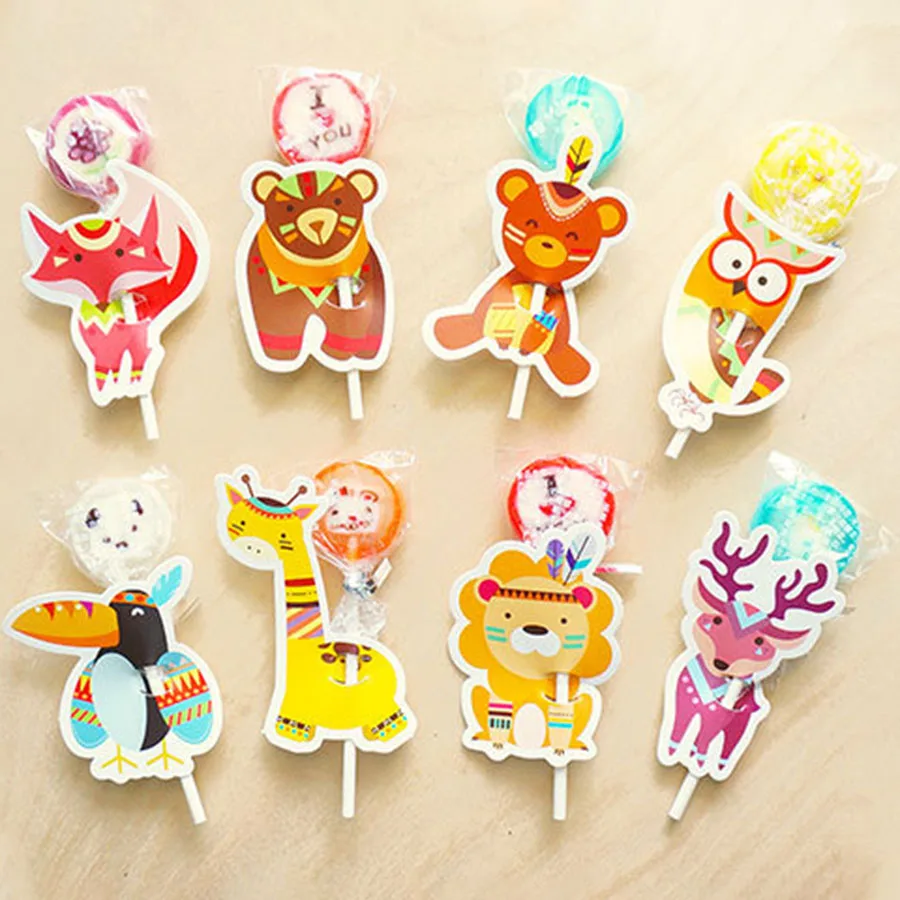 cartoon animals 24 шт. милые Мультяшные животные Лев Жираф коала детский душ праздничные Свадебные украшения открытка "Леденец" первый ребенок день рождения деко - Цвет: cartoon animals