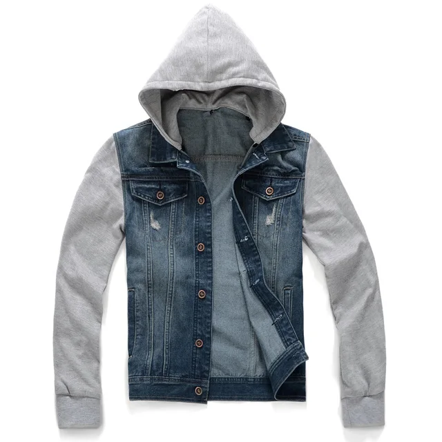 Mens Ripped Jeans Jacket Dark Blue 