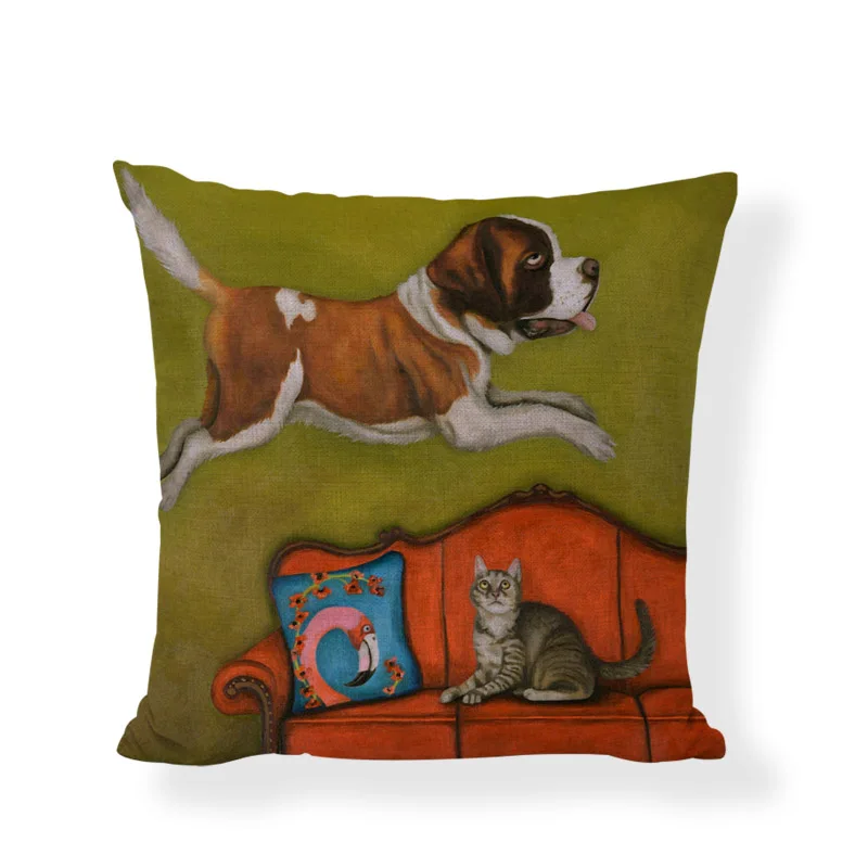 Wholesale Animal Oil Painting Cushion Cover French Bulldog Pug 17*17In Goat Juice Hat Rabbit Pillowcase Decor Home Office Couch | Дом и сад
