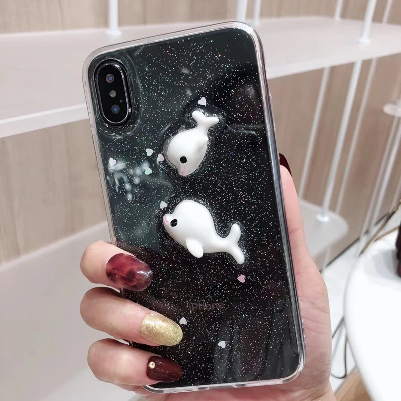 Cute Cartoon 3D Dolphin Phone Cases on For iPhone X XS Max 6 6s 7 8 Plus XR Love Transparent Soft Silicone Tpu Cover Coque Gift |