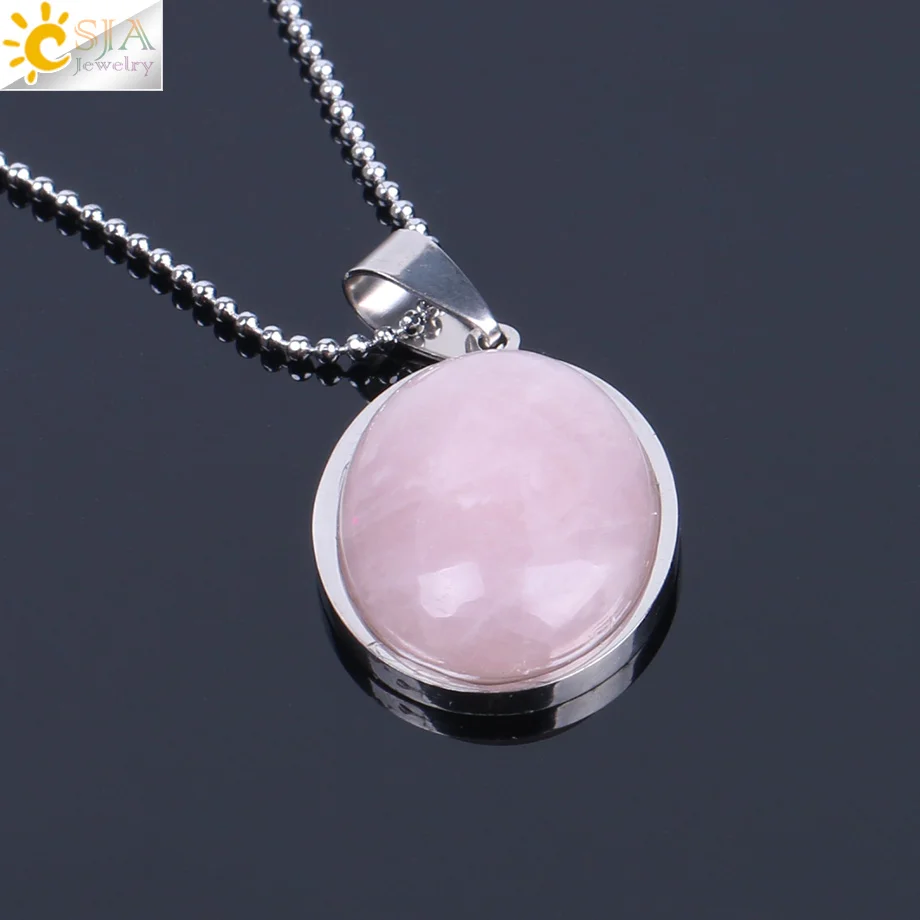 Rose Quartz Chain CSJA натуральный камень бусины в форме яйца Ожерелья Подвески Розовый кварц зеленый авантюрин лазурит тигровый глаз рейки ювелирные изделия F133 - Окраска металла: Rose Quartz Chain