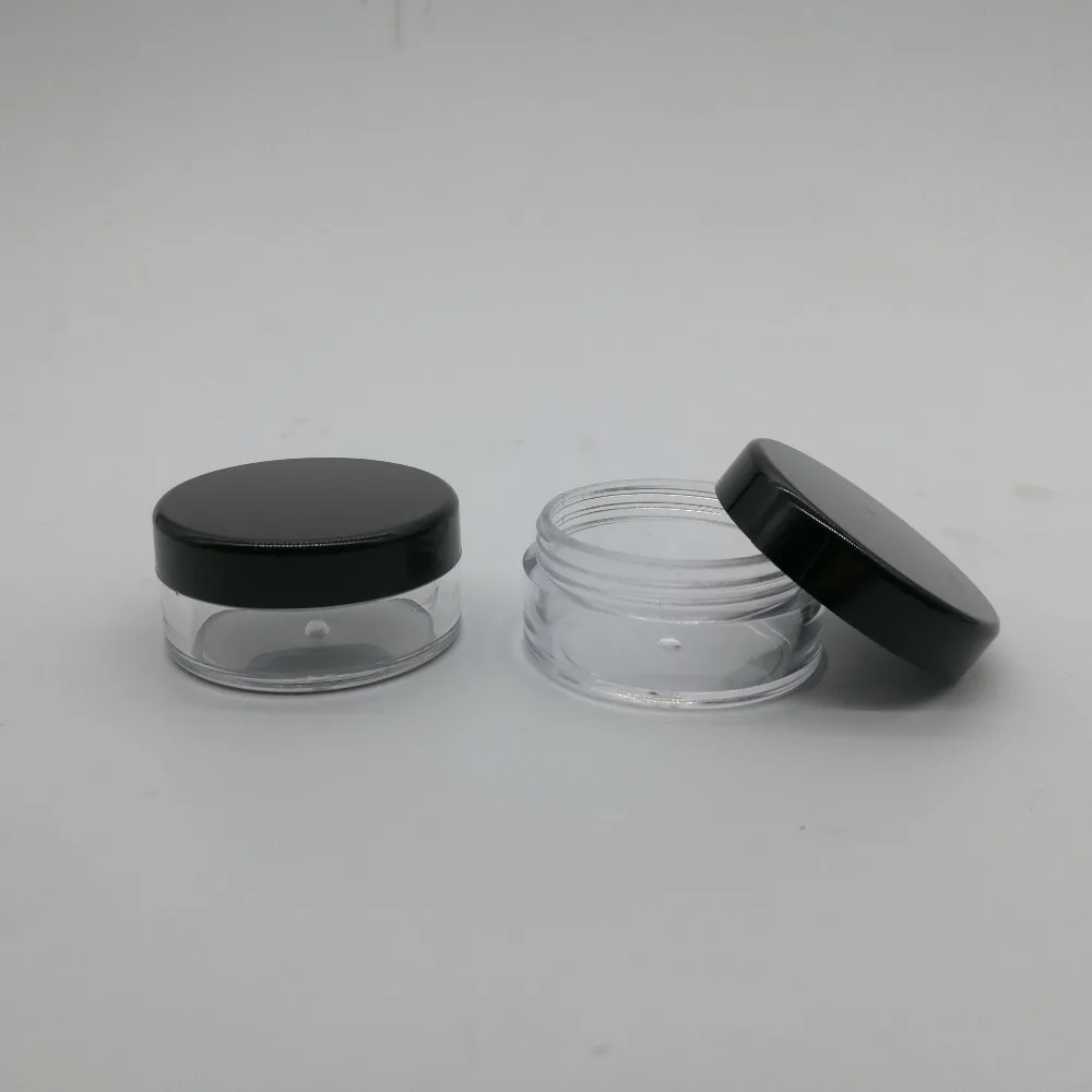 

Free shipping 50pcs/lot 10g plastic clear jar with black cap, plastic cosmetic makeup jar for skin care cream
