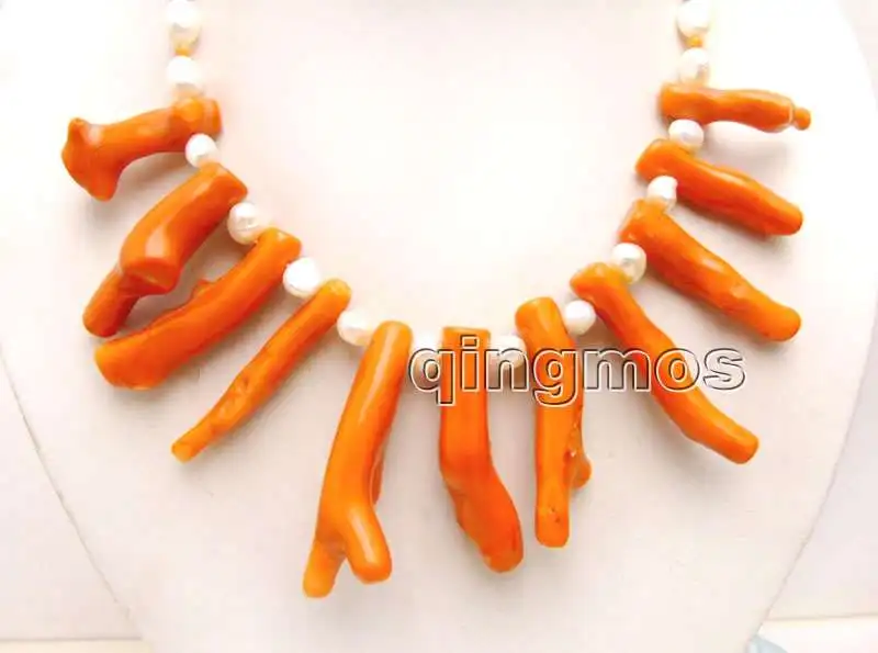 Big 8*70mm GENUINE Pink Branch shape Coral and 7-9mm White Baroque Pearl 18&quot Necklace-nec6163 Wholesale/retail Free shipping | Украшения