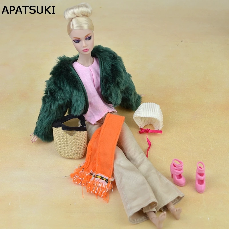 Фото Набор аксессуаров для кукол зимняя одежда меховое пальто модная кукольного