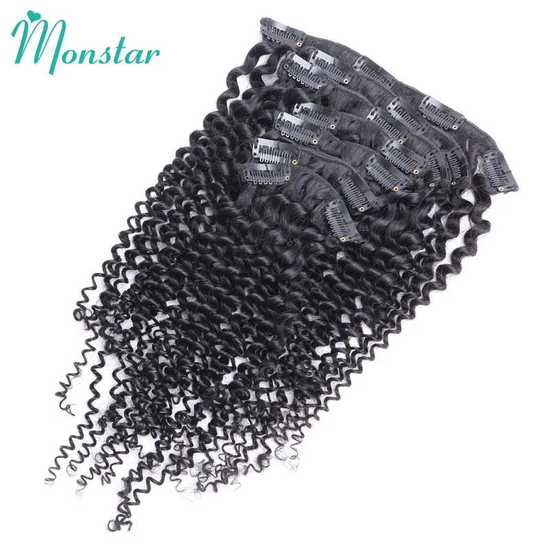 Monstar Kinky Curly Human Hair Clip In Extensions for Black Women Brazilian Remy Ins Weave Free Shipping |