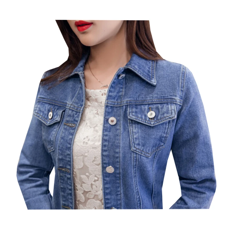 Новая модная женская джинсовая куртка весна осень отложной воротник белые