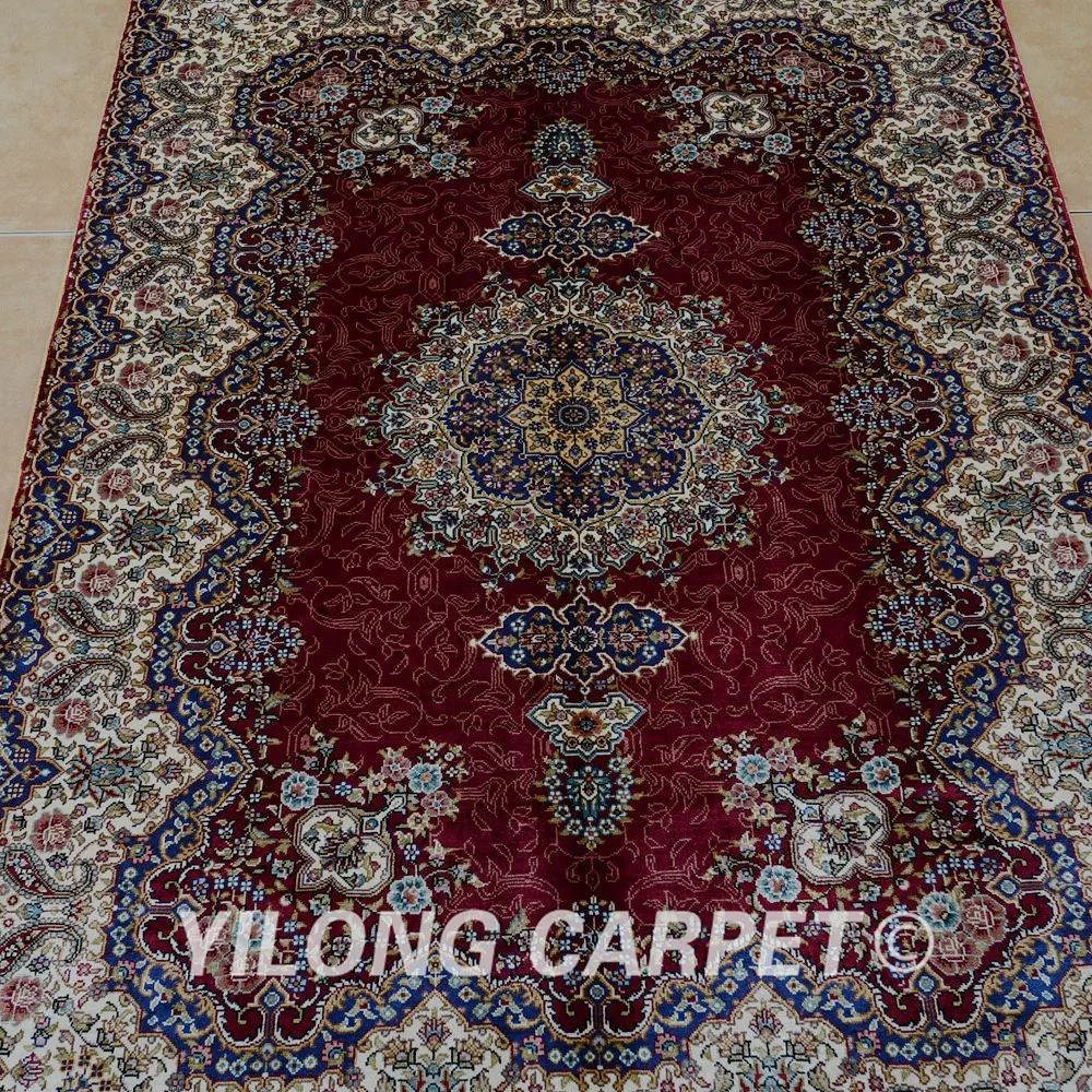 Yilong 3 'x 4 5' Античный персидский шелковый красный Тебриз ковер изысканный новый