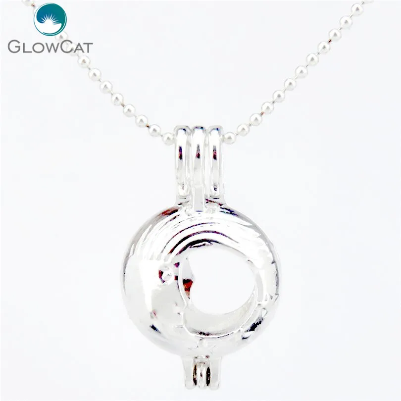 Ll299 яркий Silver Moon круглый Бусины жемчужина клетка кулон ароматерапия Эфирные