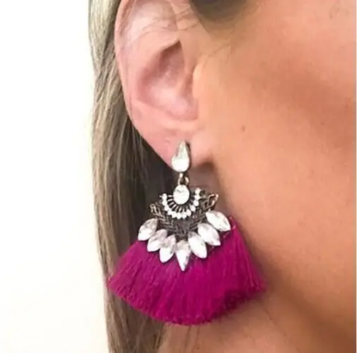 Богемные этнические Кристалл кисточкой Длинные висячие серьги Винтаж Boho длинной