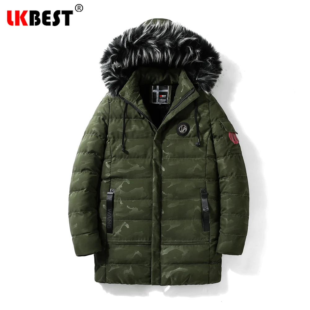 Длинная Камуфляжная парка LKBEST мужское Утепленное зимнее пальто с мехом и