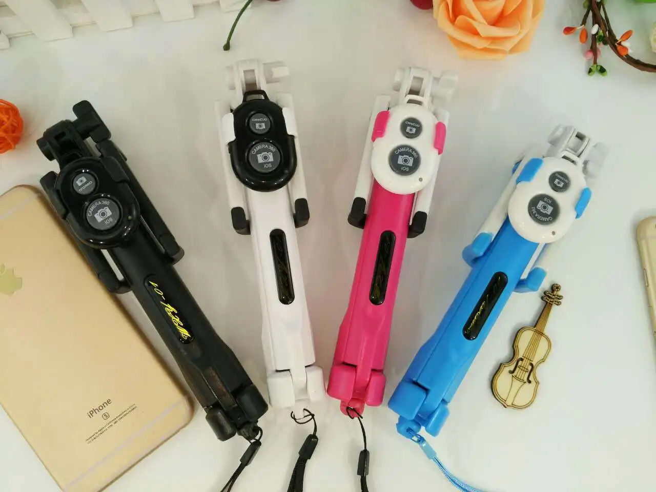 Три штатив встроенный автоспуска Селфи Палка с Мини-штатив и Bluetooth Пульт