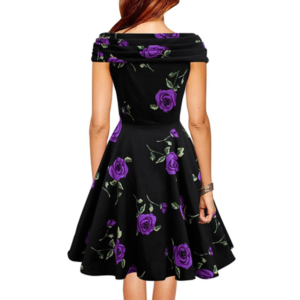 Женщины Элегантный Роуз цветочные Печати 50 s 60 Одри Урожай Ретро Dress Рокабилли