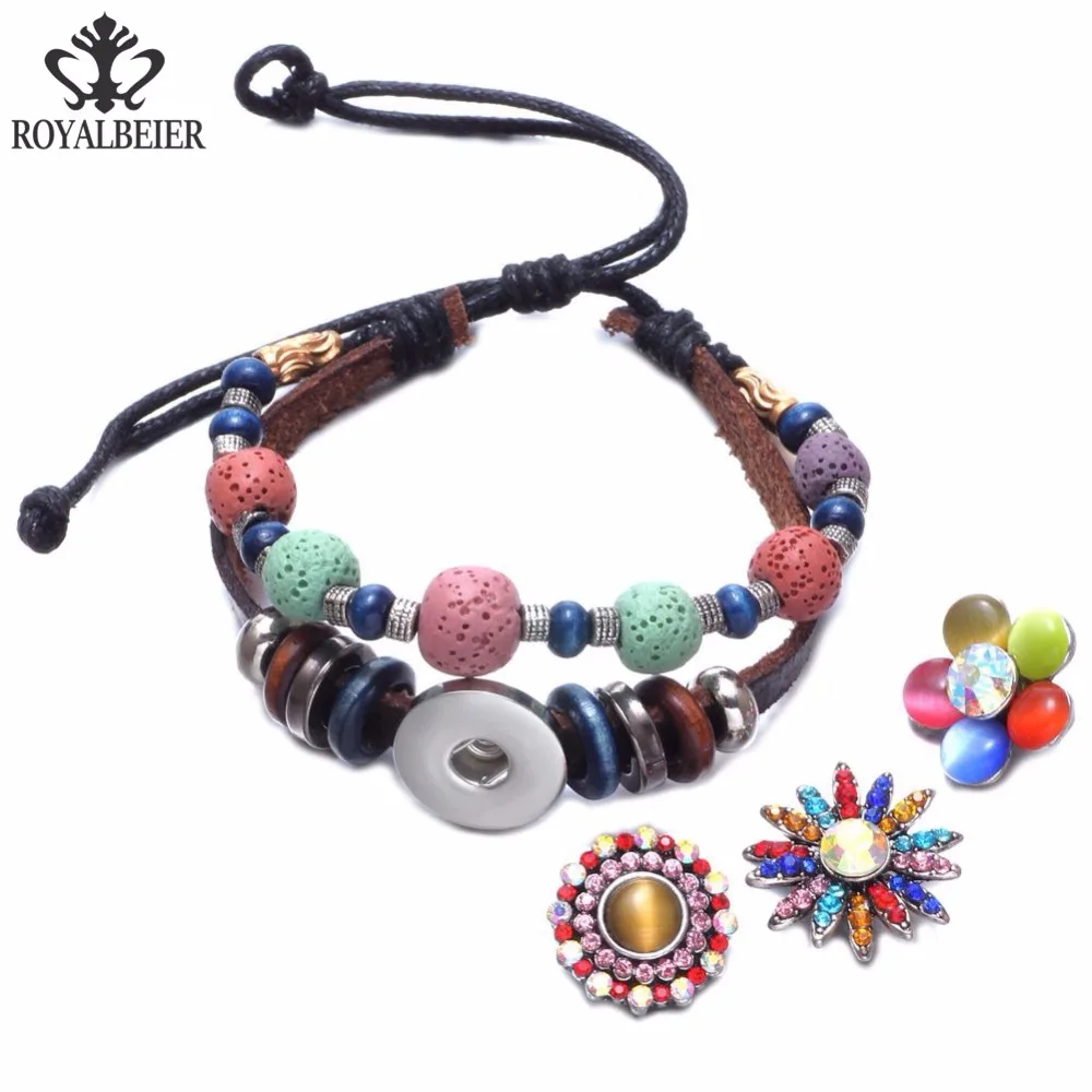 

RoyalBeier 30pcs/lot Many Ethnic Exoticism Design Fit 18mm Snap Bracelet Necklace For Women DIY 18mm Glass Snap Buttons Jewelry
