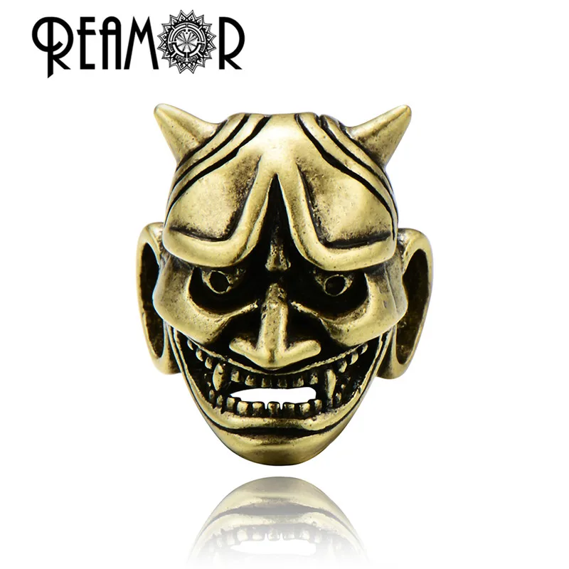 REAMOR 6.5mm Silver Plated Ghost Mask Copper Bead Metal Demon Evil Beads for DIY Leather Bracelet Jewelry Making Accessories | Украшения и