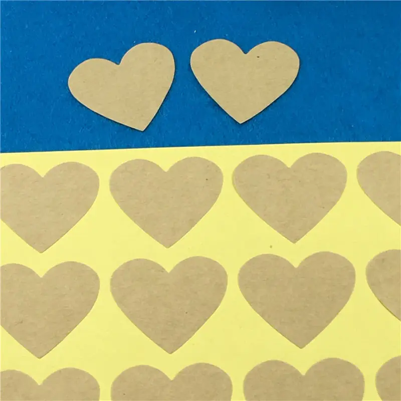 200PCS/Lot Vintage Style Heart Shaped Self-Adhesive Kraft Paper Stickers For Party Greeting Card Decoration Label Seal | Дом и сад