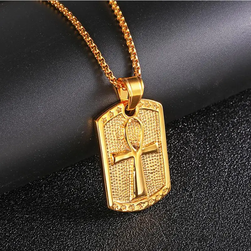Новинка титановая сталь египетский крест знак мужское ожерелье с прямоугольной
