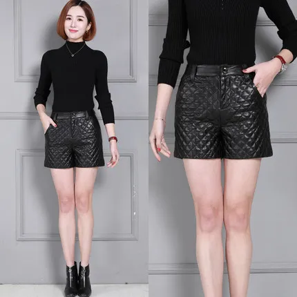 Tao Ting Li Na Winter Thick Leather Shorts High Waist Slim Leather Shorts 19KS17