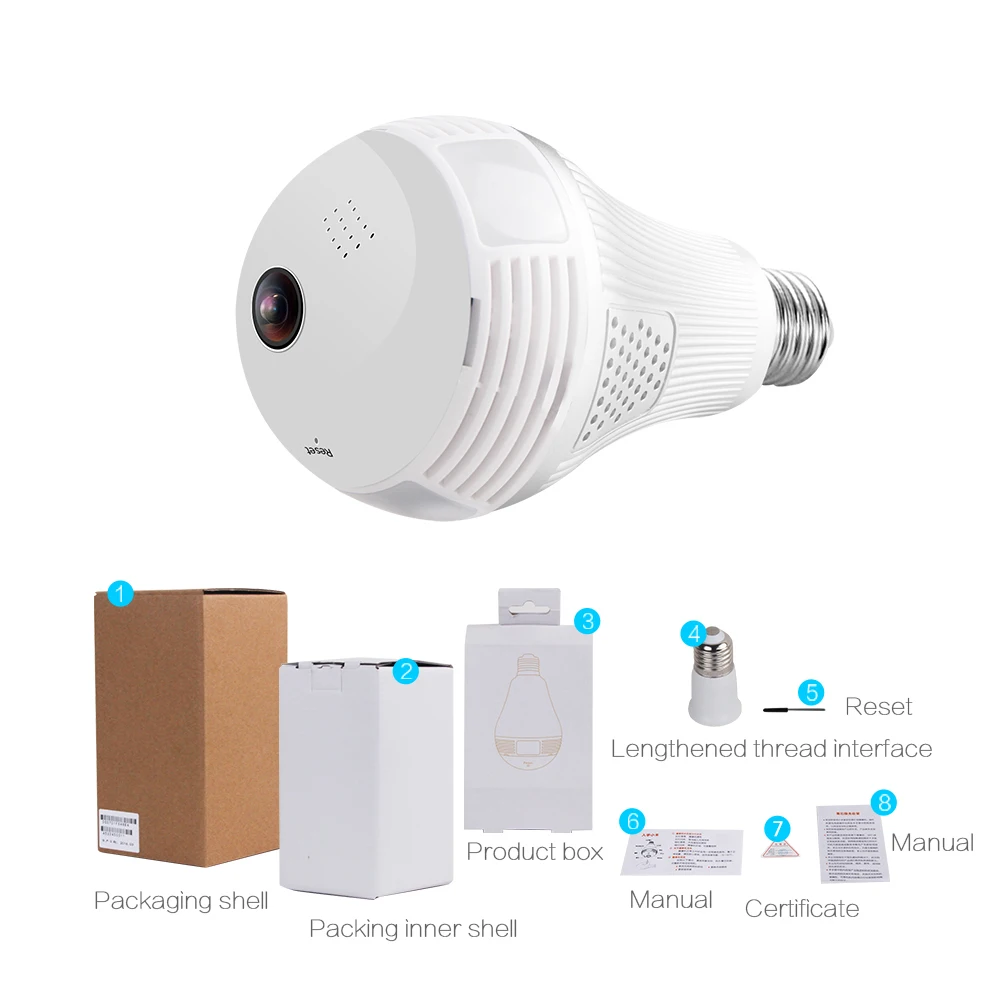 Full HD 960P Wifi лампа камера безопасности панорамная 360 градусов рыбий глаз CCTV