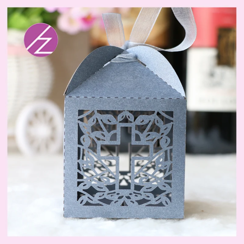 100 шт./лот перламутровая бумага лазерная резка крест Распятие свадебные конфеты