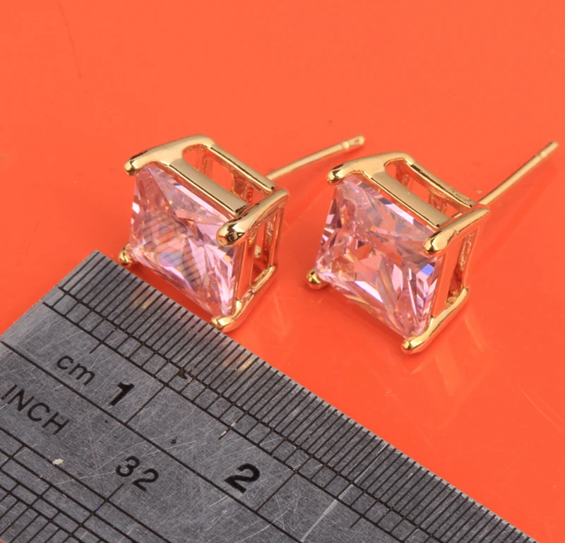Приятным квадратный Форма драгоценные камни розовый кубический цирконий золото