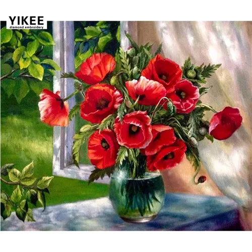 b033 YIKEE Алмазная вышивка цветы, 5d diy алмазная живопись цветы полный квадрат - Цвет: b033