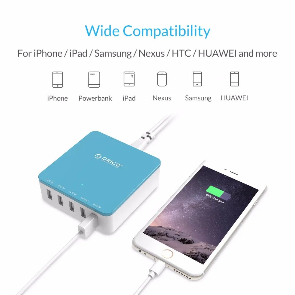 USB зарядное устройство ORICO 5 портов 40 Вт макс. выход Micro умное дорожное подходит для