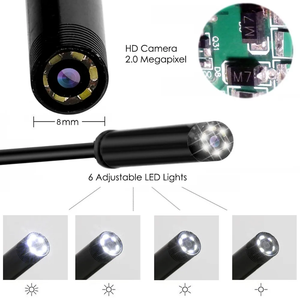 1200 P 3in1 USB эндоскопа Andriod бороскоп 8 мм объектив HD Водонепроницаемый IP68 мягкая