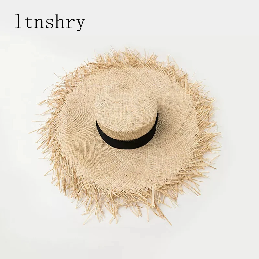 Шляпа Raffia, унисекс, соломенная шляпа с бахромой, большой широкий козырек солнцезащитной кепки для женщин, мужские пляжные кепки, летняя УФ шляпа, козырек, шляпа, складная - Цвет: 1