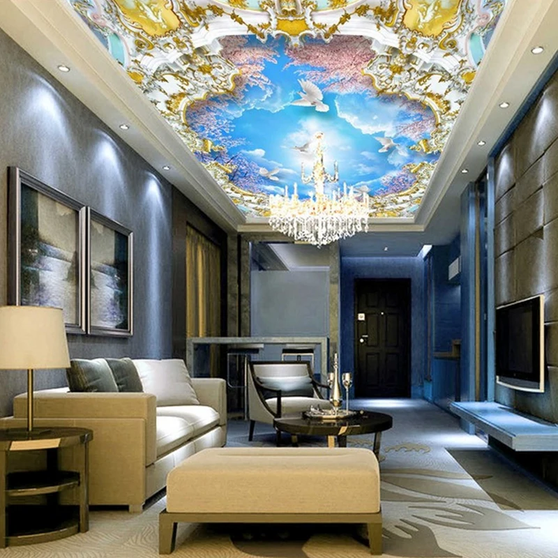 3D фото настенные фрески голубое небо белые облака Вишневое дерево Зенит для