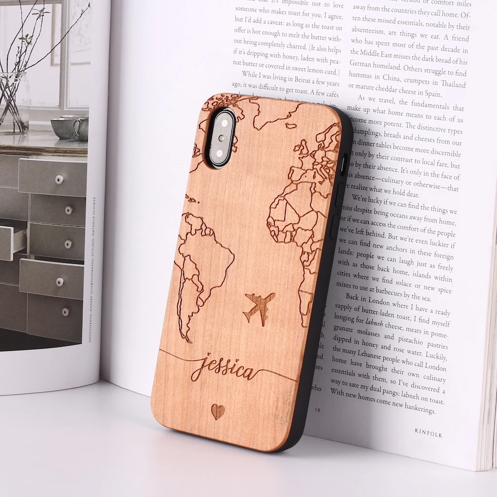 Map-Cherry Wood-2 Карта мира Король Лев компас ананас персонализированный пользовательский деревянный чехол для телефона для iPhone 11 Pro Max XS Max 7 7Plus 8 8Plus X - Цвет: Map-Cherry Wood-2