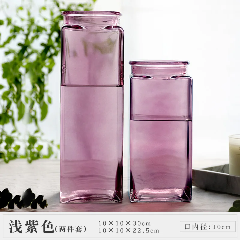 light purple set Модная стеклянная Свадебная декоративная ваза современная разноцветная стеклянная ваза искусственный цветок настольная Маленькая ваза Свадебные украшения вазы - Цвет: light purple set