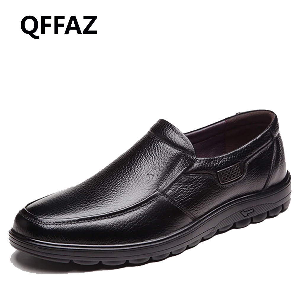QFFAZ осенне-зимняя обувь из натуральной кожи мужская на плоской подошве модная