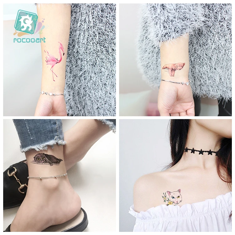 Тату с Фламинго Rocooart временная тату руками наклейки милыми кошками для женщин