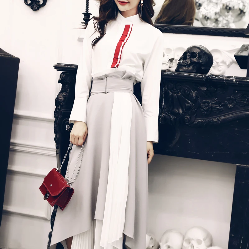 Женские Элегантные белые хлопковые рубашки с оборками спереди + Асимметричная