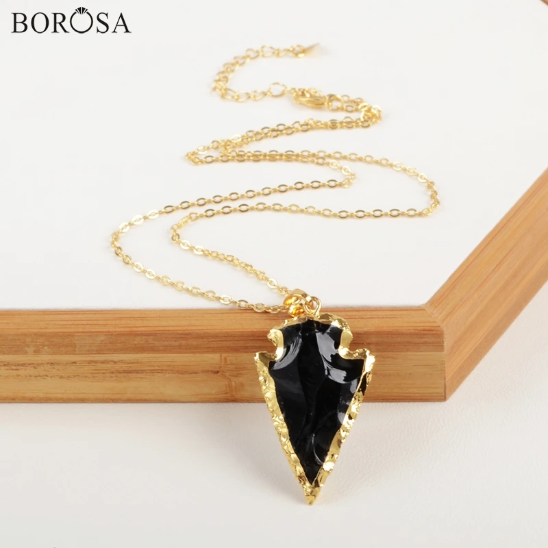 BOROSA 1 шт. Подвеска из черного обсидиана золотого цвета с натуральными камнями