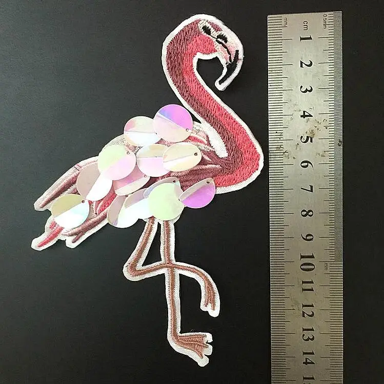 2017 1Pc Flamingo Sequined Embroidered Patches for Clothing Sewing iron on Applique Shirt Jacket Sticker Garment Badges Patch - купить по