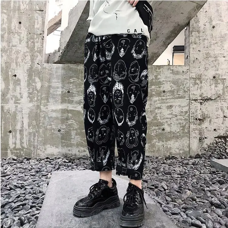 M-xl! Летние Новые мужские Свободные повседневные штаны с персональным принтом из мультфильмов, Мужские Молодежные штаны-шаровары в стиле хип-хоп, девять штанов
