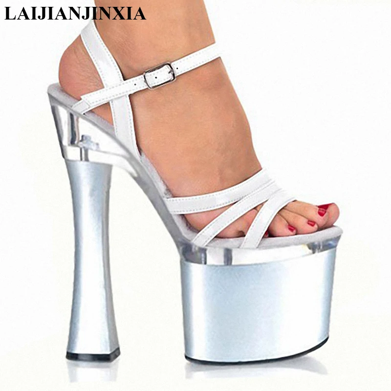 

LAIJIANJINXIA 18CM Sexy Pole Dancing Shoes High Heels Sandals Platform Thick Sole Shoes For Women 7 inch Model Dance Shoes F-015