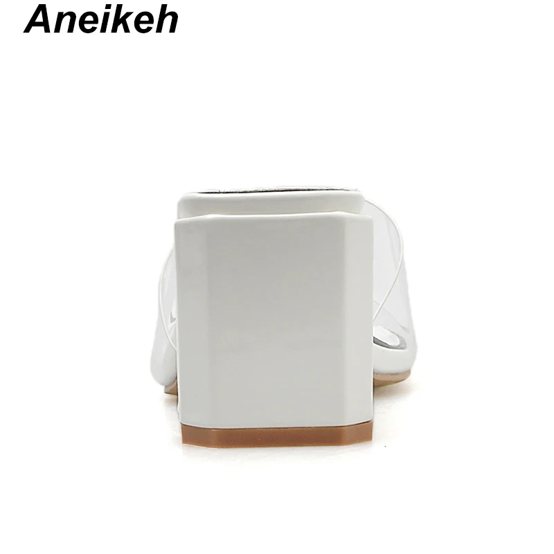 Aneikeh/Новинка г.; Летние прозрачные женские шлепанцы для отдыха из ПВХ; повседневные туфли на высоком квадратном каблуке с открытым носком; цвет черный, белый; Размер 39
