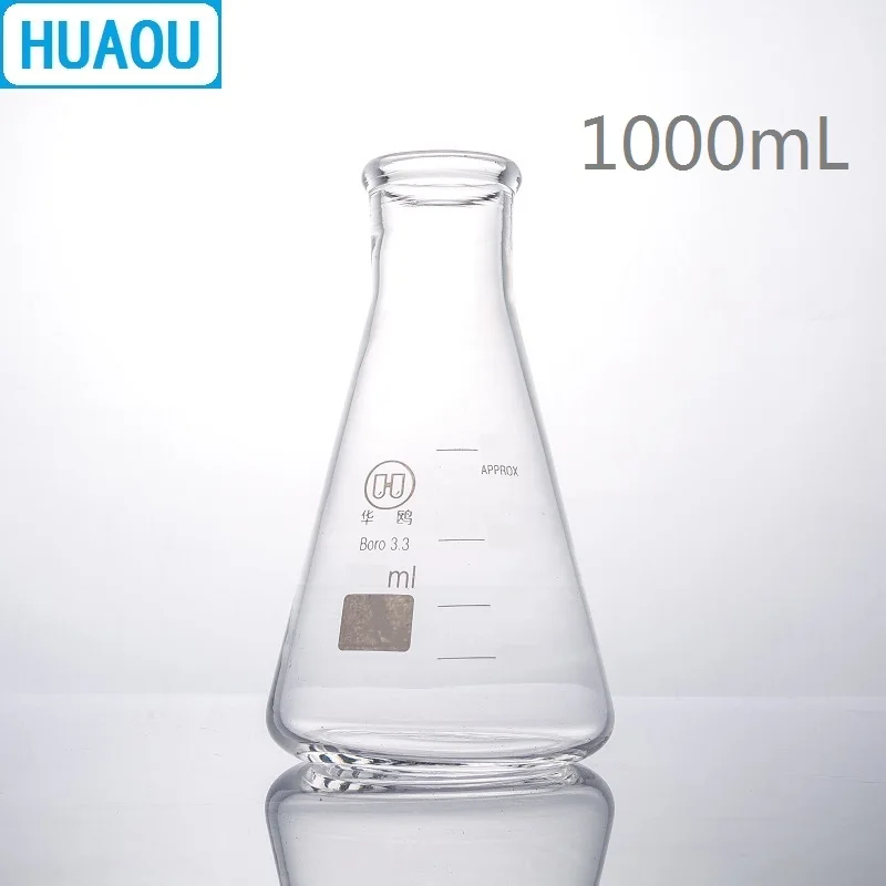 

HUAOU 1000mL Erlenmeyer Flask 1L Borosilicate 3.3 Glass Narrow Neck Conical Triangle Flask Laboratory Chemistry Equipment