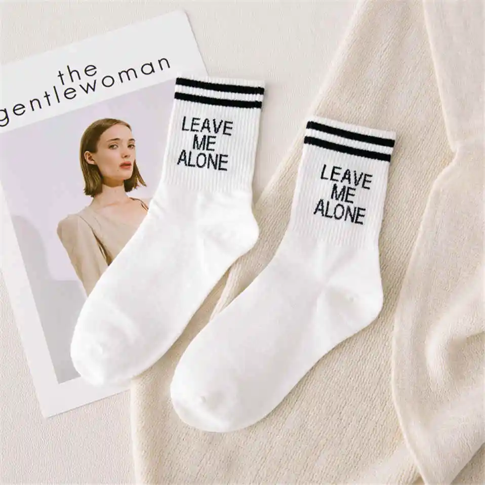 

New Fashion Women Socks Cotton 5 Pair Striped Letter Spring Schoolgirl Casual Long Happy Casual Breathable Ladies Socks Femme