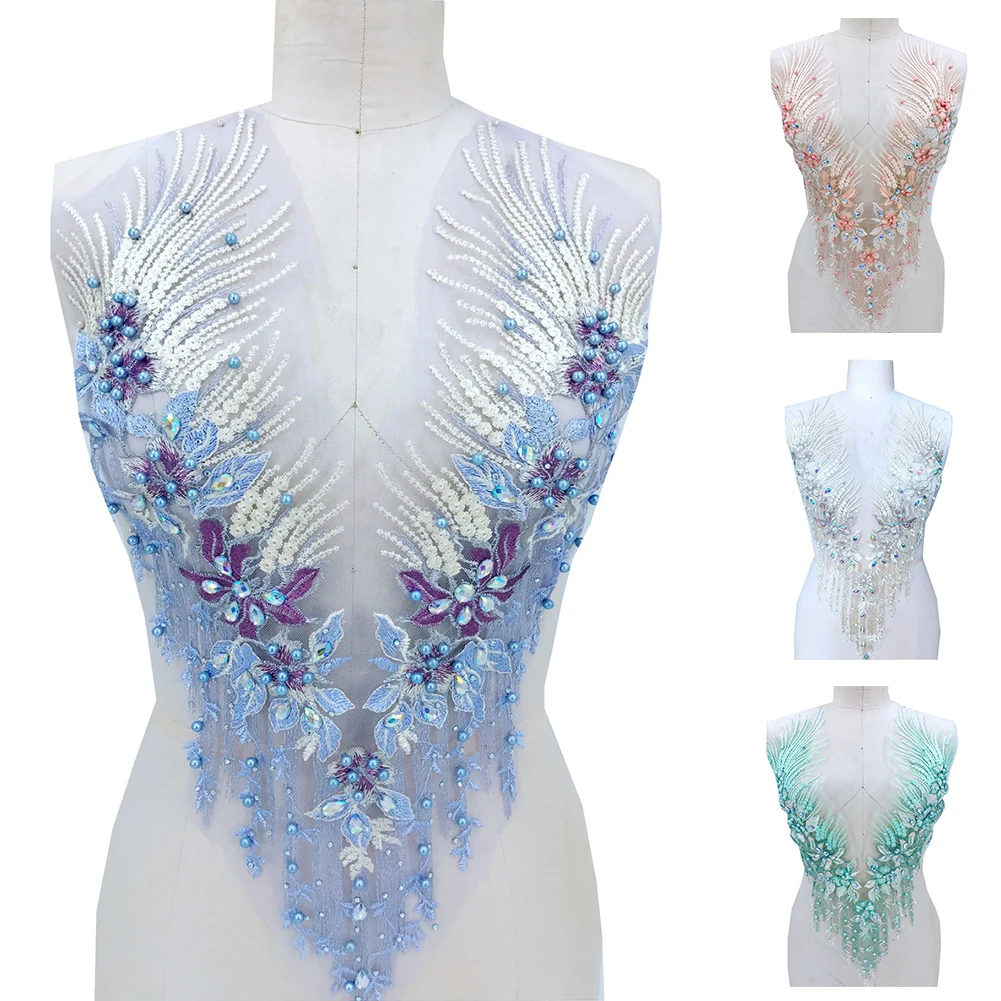 Ремесла Свадебная Кружевная аппликация Triming патчи украшение из бисера Свадебное