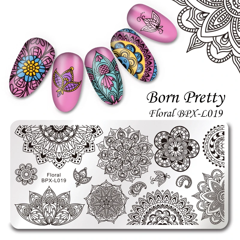 BORN PRETTY прямоугольный для нейл арта штамп шаблон штамповочных плит Цветочные