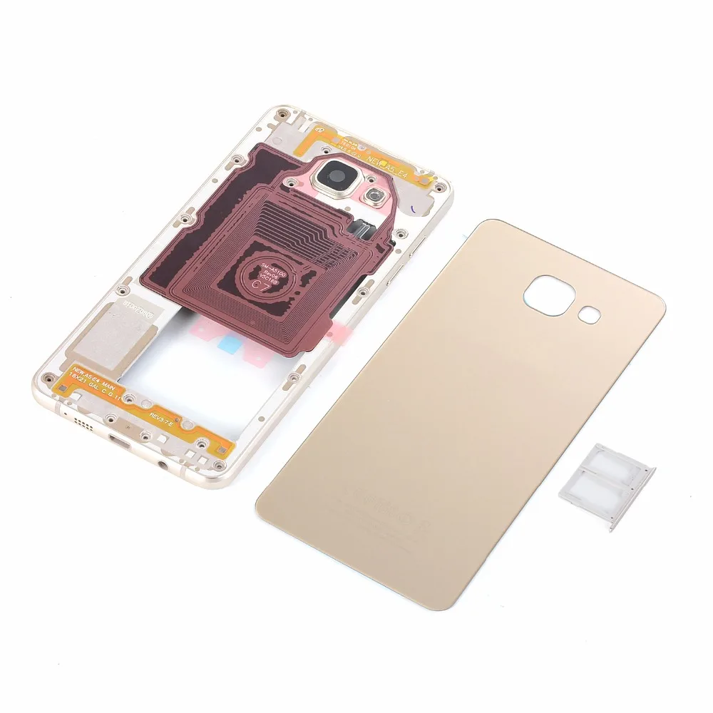 Корпус для Samsung A5 2016 A510 A510F металлическая средняя рамка + Задняя стеклянная крышка