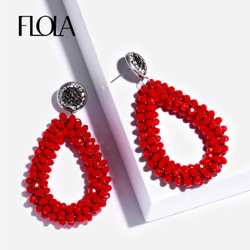 Женские Висячие серьги FLOLA красные с каплевидными бусинами ручной работы
