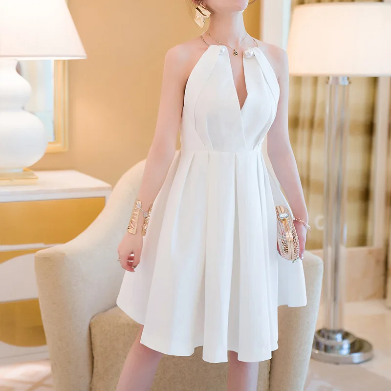 2019 Latest women sexy white summer dress modern fashionable style charming spaghetti strap | Женская одежда